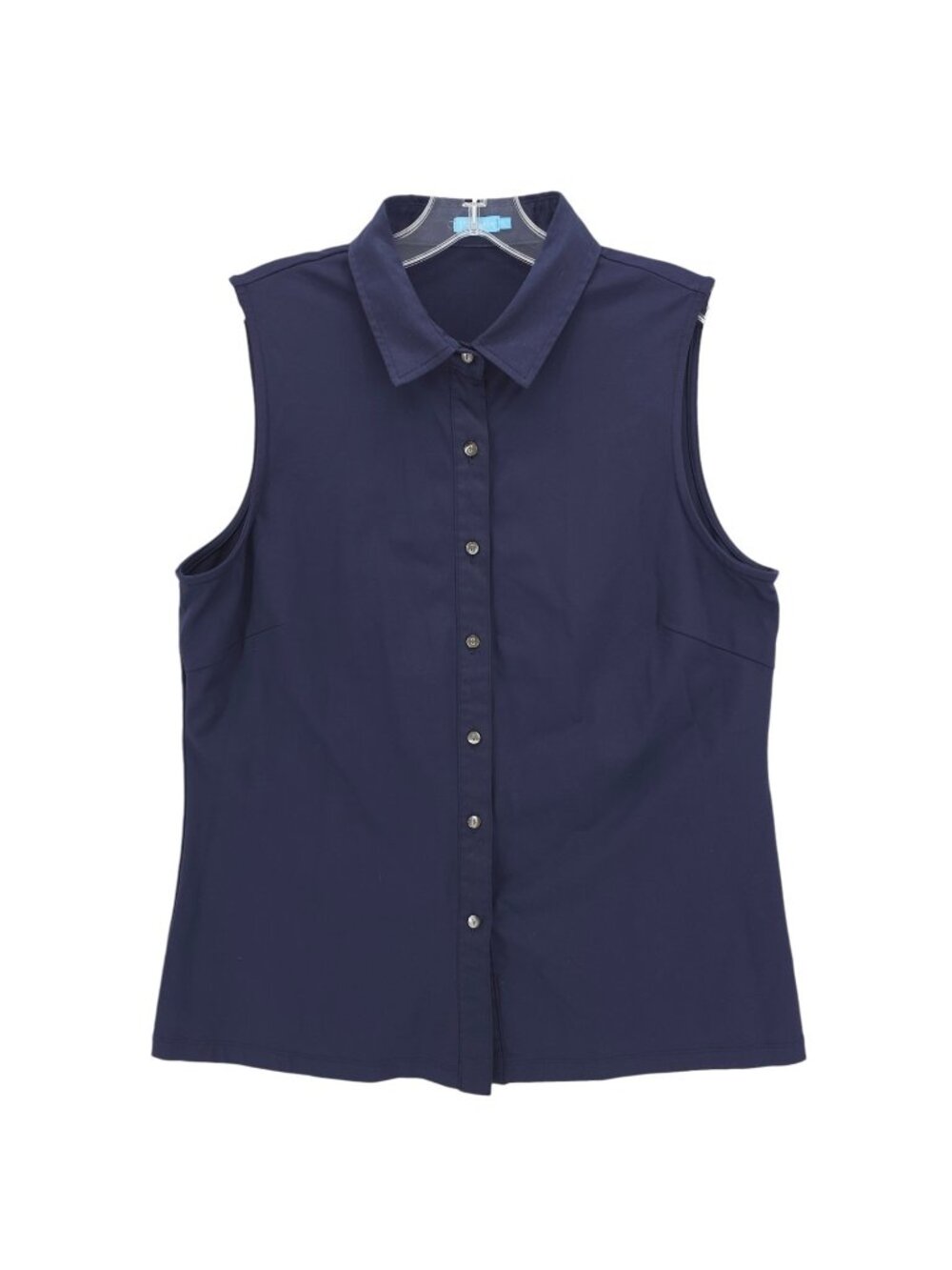 J. MCLAUGHLIN Navy Blue Sleeveless Top Button Up Catalina Cloth Stretch LARGE